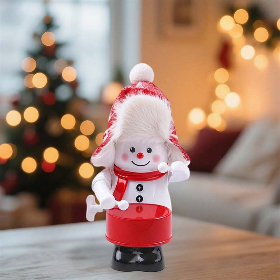1pcChristmas Drumming Snowman Decoration With Red Hat And Scarf Holiday Ornament For Tabletop Festive Supplies Suitable For Home Party Decoration, Can Be Used For Company School Parties, And Is A Must-Have Gift For Thanksgiving And Christmas - 紅白 - 查看 1