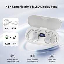 [High-Fidelity Wireless Earbuds] High-Fidelity Wireless Earbuds With Digital Display Charging Case | Long Battery Life, Low Latency, Ideal For Running And Fitness - 白色 - 查看 3