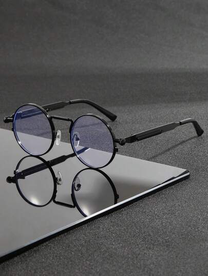 1 Pair Men's New Metal Round Steampunk Fashion Glasses, Spring Leg Design, Suitable For Outdoor Sports, Cycling, Driving, Fishing, Travel, Beach Vacation