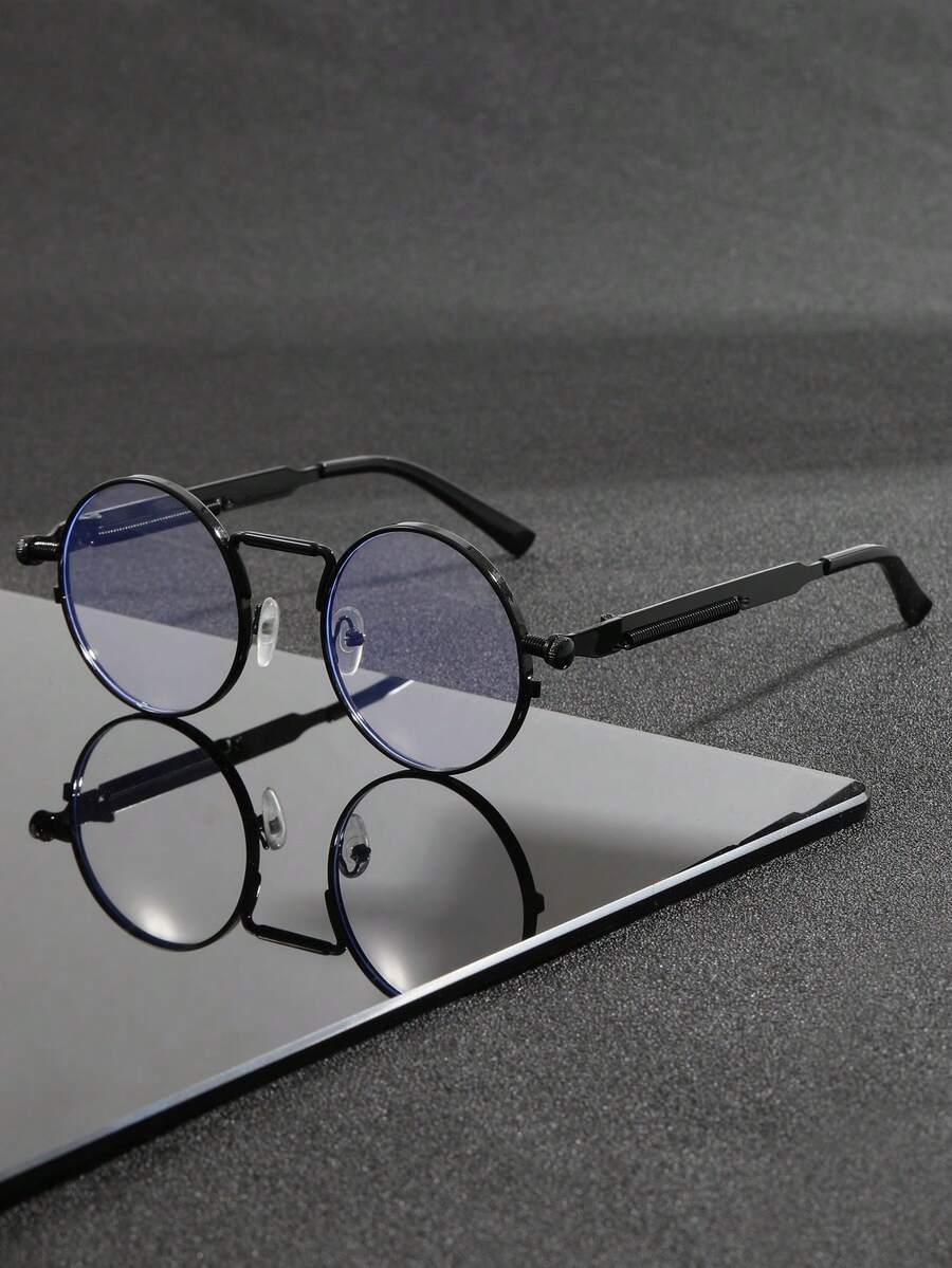 1 Herren neue runde Metall Steampunk Modebrillen, Federscharnierdesign, geeignet für Outdoor-Sport, Radfahren, Autofahren, Angeln, Reisen, Strandurlaub