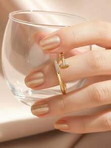 1 Nail Inlaid Luxury Style Metal Gold Ring Suitable For Women's Daily Commuting Party Wear - 金色 - 查看 3