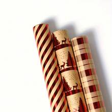 1/3 卷圣诞包装纸 - 红色条纹、圣诞树和驯鹿、格子 - 每卷 17 英寸 * 120 英寸 - 圣诞礼盒、礼品派对圣诞包装纸卷，3 种设计 - 彩色 - 查看 3