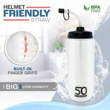 1 Liter Water Bottle With Straw Hockey Water Bottle With Long Straw Easy Squeeze Bottles + Built In Finger Grip BPAFree Sports Water Bottle For Football Lacrosse And Boxing Made In USA - 白色 - 查看 4