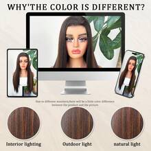Halloween Christmas 13*4 Lace Front Wigs Straight Wigs With High Quality Synthetic Hair 28inch Highlight Wigs And Good Texture - 挑染棕色 - 查看 9