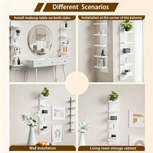 Senmeo 5-Tier High Tower Floating Wall Shelf (White PVC Plastic), Wall-Mounted Rack For Bedroom/Living Room/Entryway - White - View 4
