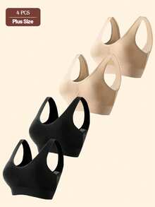 4pcs/Set Plus Size Hollow Mesh Sports Bras For Women, Wireless Shock-Absorbing Yoga Running Activewear