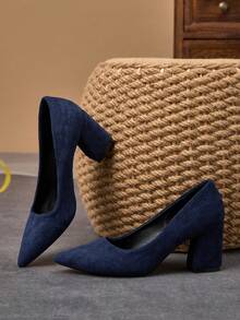 MonaNise Women's Fashion Brown Pointed Toe Slip-On Pumps, Suitable For Home, Office, Travel, Casual, Vintage, Versatile, Comfortable Shoes - Navy Blue - View 6