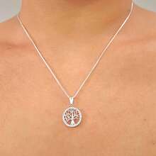 Simple And Elegant Tree Of Life Pendant Necklace, Inlaid With Zirconia, Plated In 925 Silver Or 18k Gold - Bạc - Xem 1