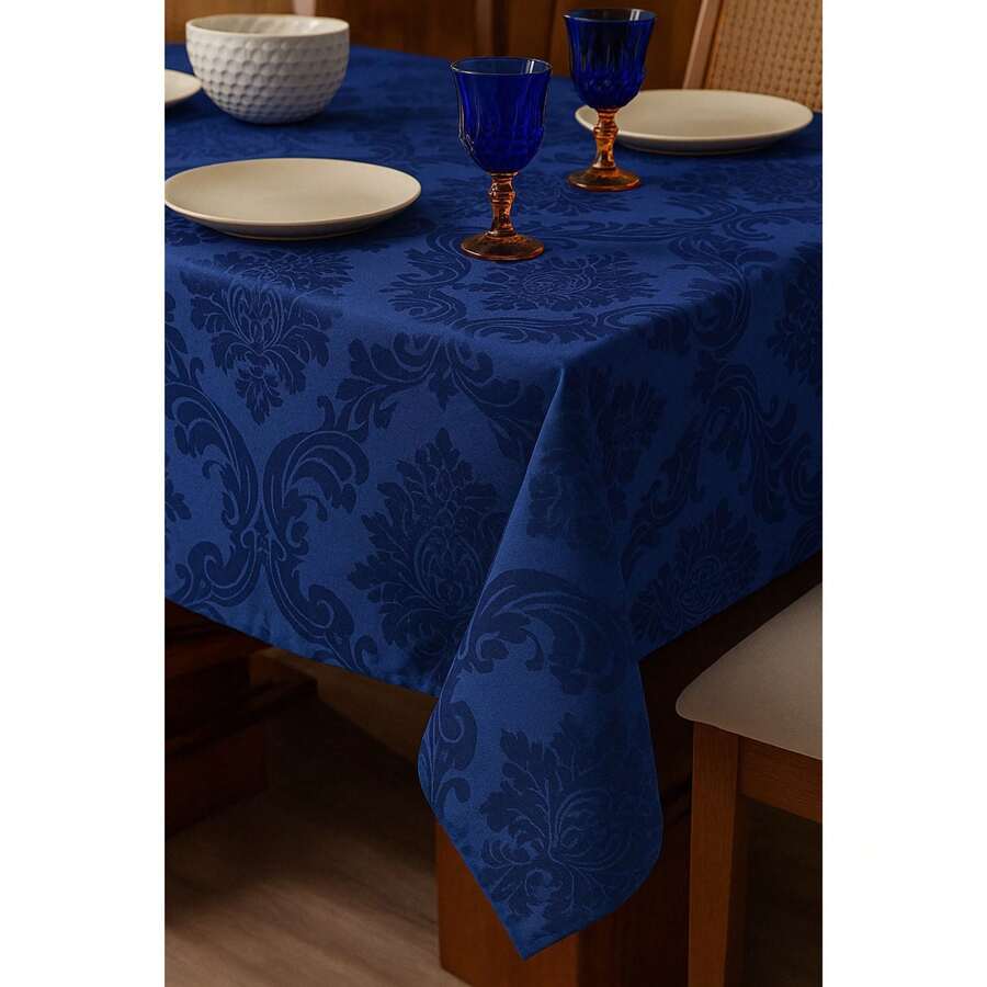 Durable And Elegant Rectangular Jacquard Fabric Tablecloth 4/6/8 Seats Luxury Promotion - Xanh đậm - Xem 1