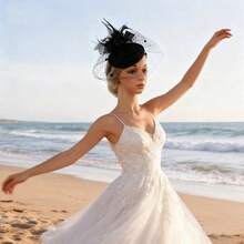 Christmas Fashionable Feather Veil Headpiece, Vintage Mini Hat, Floral Hair Accessory, Bridal Headpiece