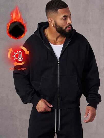 男士休闲运动卫衣 - 纯色、长袖、针织面料、H 型、适合徒步和户外活动、涤纶、圆领、秋冬季运动风格上衣