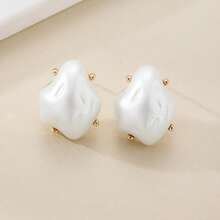 1 par de pendientes vintage asimétricos de perla barroca - Blanco - Ver 4
