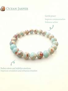 1PC Ocean Sediment Jasper Beaded Bracelet: 8mm Gem Crystal, Healing Crystal Bracelet, Elastic Beaded Bracelet