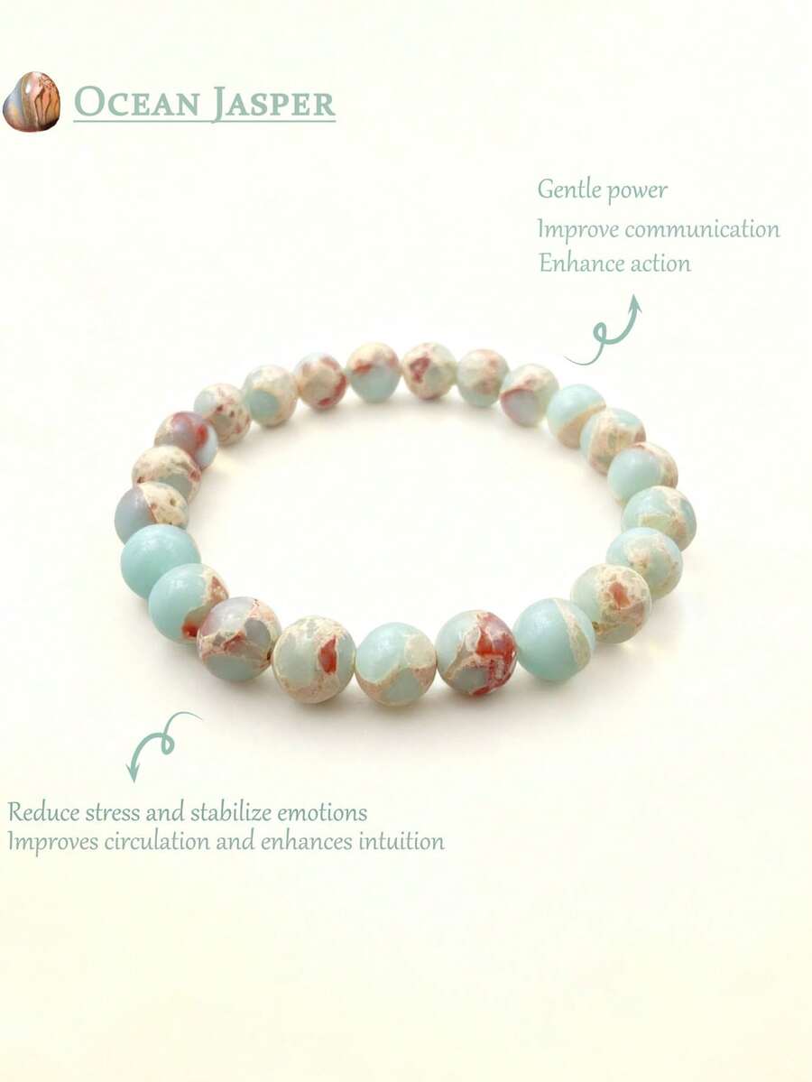 1PC Ocean Sediment Jasper Beaded Bracelet: 8mm Gem Crystal, Healing Crystal Bracelet, Elastic Beaded Bracelet