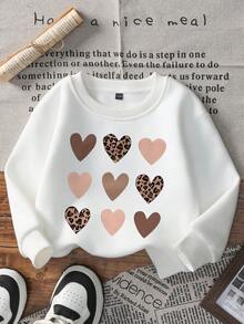 3件套女婴休闲印花圆领套头衫，秋冬款 - 可爱的连帽衫为每个孩子带来欢乐和幸福！豹纹和心形印花 - 杏色 - 查看 7