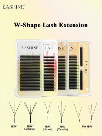 Lashine 12 Rows 0.07 D W Shape Eyelashes Extension Narrow 3D W Eyelash Smaller Spacing 3D W Cilios Lashes Camellia 3DW Double Tip 3DW Lashes Fox 3DW Volume Fan Eyelash For Professional Beauty Salon Wholesale