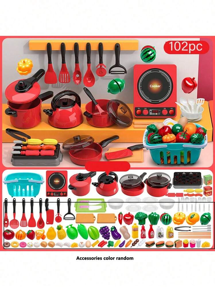 儿童厨房水果切菜玩具套装、蔬菜过家家玩具、蛋糕切菜玩具，适合男孩和女孩 - 彩色 - 查看 10