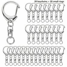 20/40/60/80个按扣钥匙扣配件，登山扣和连接器套件，D形环龙虾扣配件，带链条，适用于挂绳工艺品DIY手工制作（10/20/30/40个钥匙扣 + 10/20/30/40个小环） - 鑰匙扣 - 查看 10