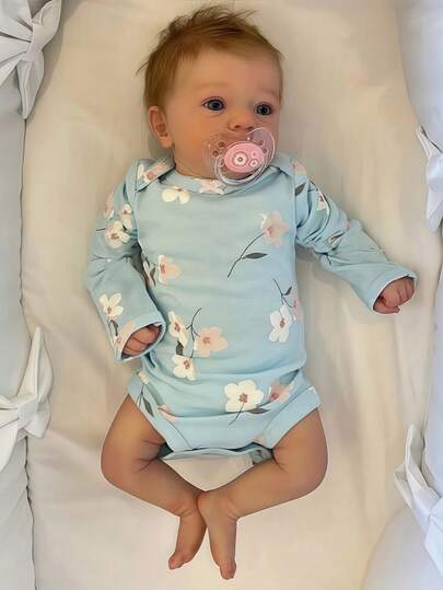 [Reborn Doll] 16 Inch Handmade Reborn Baby Doll, 40cm Lifelike Soft Cloth Body, Hand-Rooted Brown Hair And Painted Veins - Perfect Christmas/Birthday/Halloween Gift (Random Doll Outfit & Pacifier)