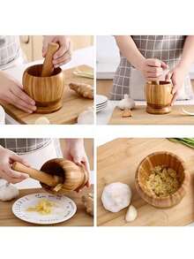 1/2 Set Bamboo Garlic Crusher & Grinder - Manual Handheld Garlic Crusher, Portable Hand Tool For Crushing Garlic, Ginger, And Spices - High-Quality Bamboo Fresh Herb And Ingredient Crusher, Spice Grinder | Natural Wood Design | Wooden Grinder, Garlic Crusher - Bamboo Wood Color - View 1