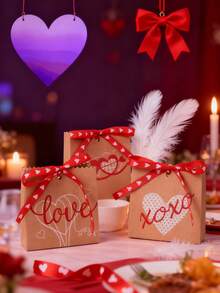 6个情人节LOVE糖果盒，皮革纸质糖果盒，情人节礼盒，丝带礼盒，婚礼糖果盒，派对礼品袋，生日礼品包装，情人节装饰品