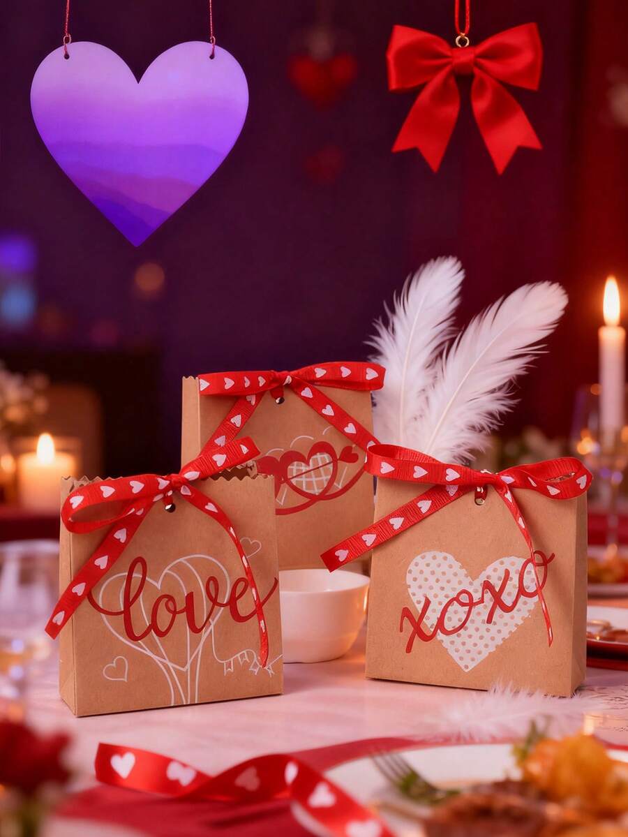 6个情人节LOVE糖果盒，皮革纸质糖果盒，情人节礼盒，丝带礼盒，婚礼糖果盒，派对礼品袋，生日礼品包装，情人节装饰品