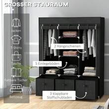 HOMCOM Fabric Wardrobe, Foldable, With 3 Drawers, 125 Cm X 43 Cm X 162.5 Cm, Black - Black - View 4