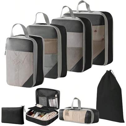 8pcs Packing Cubes Areaphmet Compression Packing Cubes Set Travel Packing Organisers Packing Cubes Set Compression Bags For Luggage Suitcases Travel Accessories Black