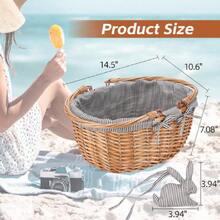 Oval Picnic Basket With Folding Handles, Willow Hand Woven Shopping Basket, Bath Toy  Toy Storage Gift Packing Basket, Wicker Empty Easter Eggs And Candy Small Gift Basket. Grey,24515596 - 金色 - 查看 2