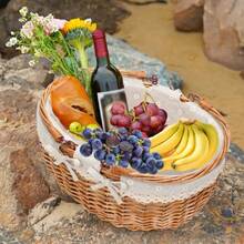 Wicker Picnic Basket With Double Folding Handles,Willow Picnic Hamper,Natural Hand Woven Easter Basket,Easter Eggs And Candy Basket,Bath Toy And  Toy Storage,Gift Packing Basket.White,24515598 - 黑與白 - 查看 2