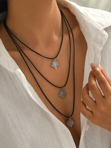 1pc Fashionable Vintage Leaf, Tree Of Life, Starfish, Owl Multilayer Necklace For Women, Suitable For Daily Wear