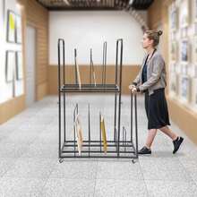 kangten Equipped With A Rolling Art Storage Rack, 2-Layer Metal Painting Board Storage Rack, Independent Art Canvas Storage Organizer, Modern Art Display Rack, Art And Collection Ventilation And Drying Rack Uphilltool Art Canvas Storage Rack, 2-Tier Painting Board Stand Art Drying Rack Art Easel Display Stands With Handrail And 4 Universal Wheels For Drawing Board, Panel, Paper Pad A Nice Gift - Black - View 1