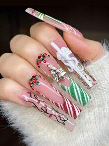 Beautizon Nailartlab 5pcs New Christmas Nail Art Alloy Decor Set, Luxury Rhinestone & Pearl Christmas Tree Nail Decorations - Multicolor - View 5