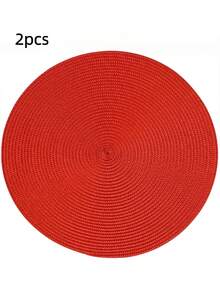 4 件/6 件套 15 英寸编织圆形餐垫，可洗防滑餐桌垫，适合家庭聚会、婚礼、派对（红色） - 紅色 - 查看 13