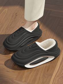 Pantofole invernali da uomo per uso esterno casual, senza tallone, di colore unito, moda, termiche e imbottite, pantofole da camera calde, per coppie - nero - Visualizzare 5