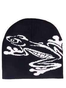 Y2K 图案无檐便帽，男女通用哥特式针织保暖休闲户外冬帽，动物图案，四季皆宜