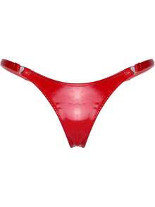 Womens  Metallic Micro Thongs Underwear Latex Panties Low Rise G-String Briefs Clubwear Sexy Low Rise Micro Back G-String Thongs T-Back Tiny Panties - 紅色 - 查看 3
