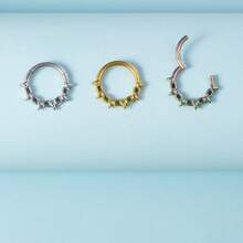 1pc 316 Stainless Steel Segment Nose Ring Punk Style Earrings With Lock Chain Design Spiked Septum Piercing Jewelry