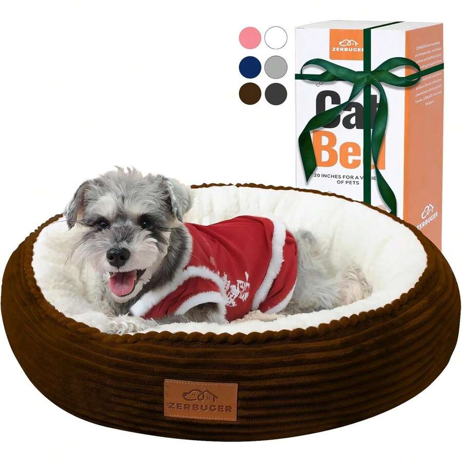 20in Washable Round Donut Indoor Pet Bed For Cats, Small Dogs, Puppies, Kittens - Anti-Slip Bottom, Calming Bed - Pink - màu nâu - Xem 1