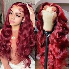 200% 密度蜂蜜金棕色 #BUG 酒红色波浪卷假发 13x4 高清透明蕾丝前假发，彩色假发，波浪卷假发无需胶水，预先拔毛，带婴儿发和自然发际线，100% 巴西原生发 - SBUG - 查看 3