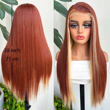 Halloween Christmas 13*4 Lace Front Wigs Straight Wigs With High Quality Synthetic Hair 28inch Highlight Red Wigs And Good Texture - 挑染紅色 - 查看 6