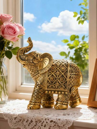 1pc Auspicious Elephant Statue Decor, Feng Shui Elephant Figurine, Home Decoration, Exquisite Elephant Ornament, Resin Craft, Best Choice For Creative Home Decor, Suitable For Desk Decoration, Gifts For Students, Friends And Family, Birthday Presents, Room Decor, Home Decor, Birthday Decor, Kitchen Decor, Wedding Decor, Bedroom Decor, Living Room Decor, Gifts, Party Decor, Garden Decor