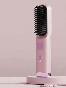 Cepillo alisador de cabello inalámbrico con iones negativos USB, 2 en 1 para alisar y rizar, pantalla LCD portátil, cepillo alisador recargable, alisador de cabello sin cable