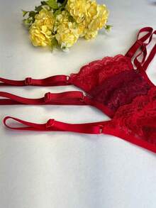 Kit 3 Calcinhas de Renda Fio Duplo com Regulagem na Lateral Confortáveis Tecidos Transparentes Lingerie Moda Intima Ajuste Perfeito - Vermelho - Visão 3