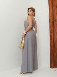 A&DD MODA, REF: Y492 Elegant Women's Jumpsuit With Suspenders, Adjustable Straps And Side Pockets, Casual And Sophisticated Modeling, Uncomplicated And Chic Look, Women's Jumpsuit Tailored For All Occasions, Modern And Comfortable Style - 灰色 - 查看 2