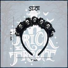 Halloween Skull Headband Day Of The Dead Black Flower Crown Hair Accessories For Women Girls Halloween Costume Cosplay Party