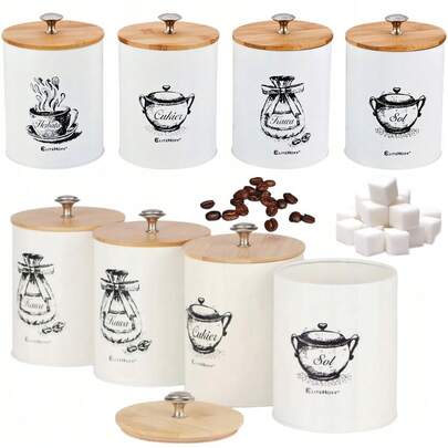 CONJUNTO DE 4 RECIPIENTES PARA TEMPEROS COM TAMPA PARA ALIMENTOS, UTENSÍLIOS DE COZINHA, ACESSÓRIOS DE COZINHA, RECIPIENTE ELEGANTE PARA ARMAZENAMENTO DE COZINHA DOMÉSTICA, CONJUNTO DE RECIPIENTES PARA CHÁ, CAFÉ, AÇÚCAR E SAL. ARMAZENAMENTO DE COZINHA, Recipiente para cozinha.