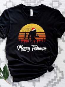 Merry Fishmas Bigfoot Cistmas T-Shirt Santa Hat Fishing Tee - 款式30 - 查看 1
