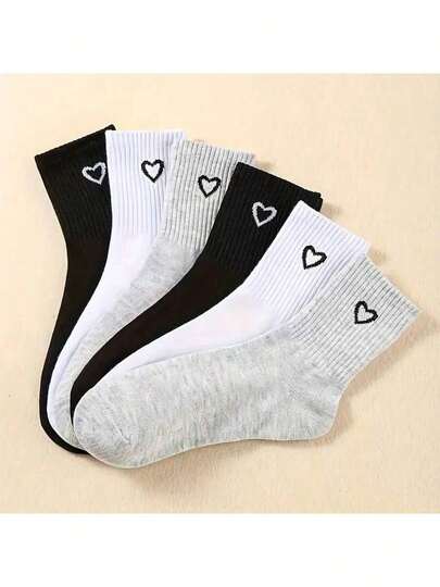 3/9 paires de chaussettes hautes style sport à motif cœur, collants pour femmes