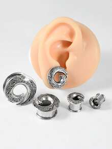 1PC Stainles Steel Flash Moon Ear Gauges Spider/Swirl/Cross Ear Tunnel Plugs Expanders Shell Earrings Plugs Piercing Body Jewelry - As Shown - View 8